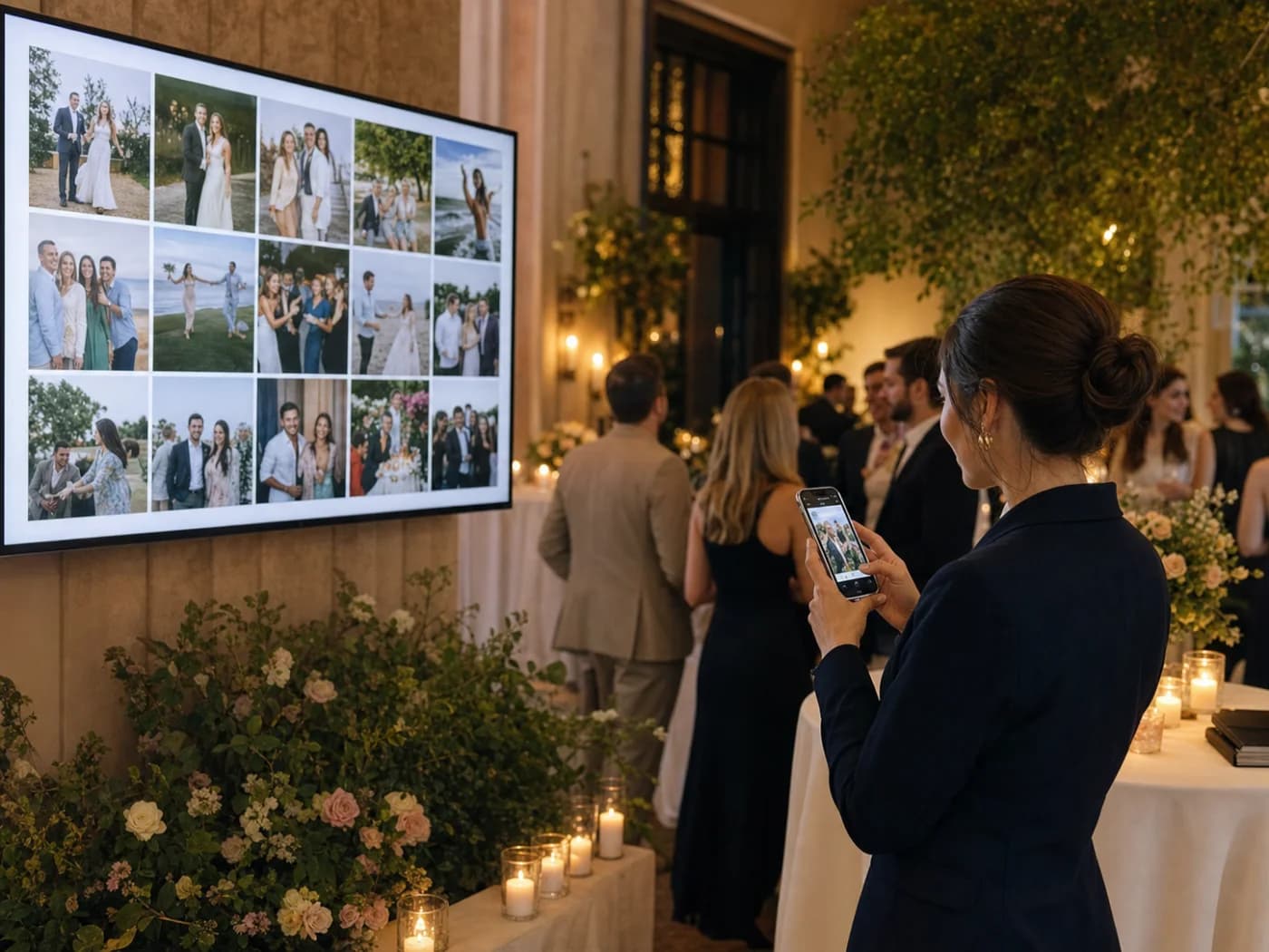 Venue host viewing a live guest photo gallery during an event