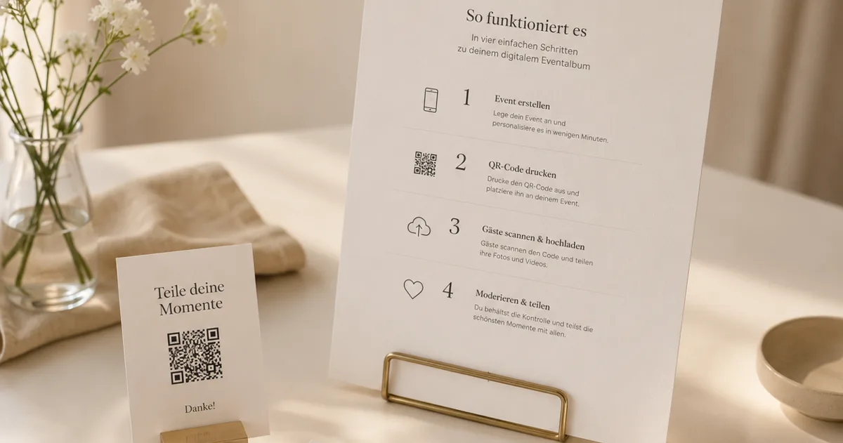 wedding guests using a QR code photo sharing experience for How to Place Your Wedding QR Code Sign (Table Cards, A-Frame, Ceremony Order)